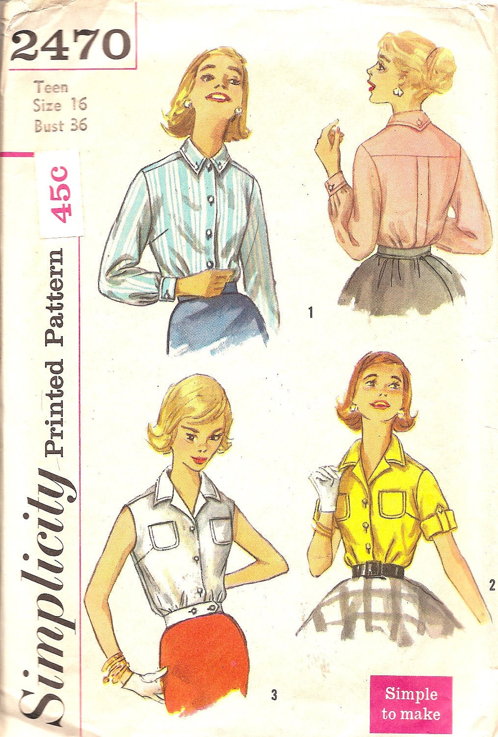 Vintage Sewing Patterns 1960s Blouse Petite Simplicity