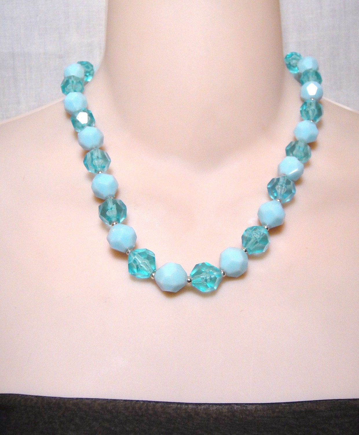 Vintage Baby Blue Clear Plastic Bead Necklace 18″ – Haute Juice