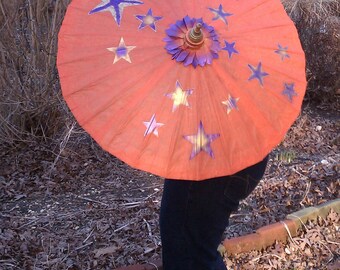 Parasol Orange with Purple Gold Stars Parasol