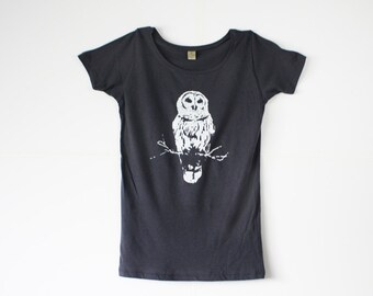 Owl TShirt - Grey - Organic Clothing - Bamboo - Bird Shirt -Owls - Owl Art - Owl Illustration - Owl Print - Women - S M L XL - Mystical Owl