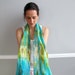 Long Scarf Shibori dyed 100% Silk Aqua Sea