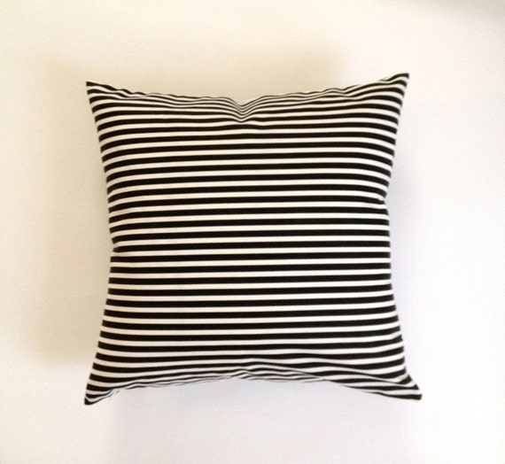 18x18 Decorative Throw Pillow Black and White Striped Medium Weight Cotton