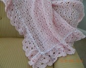 Items similar to PINK crocheted baby blanket, fan pattern ...