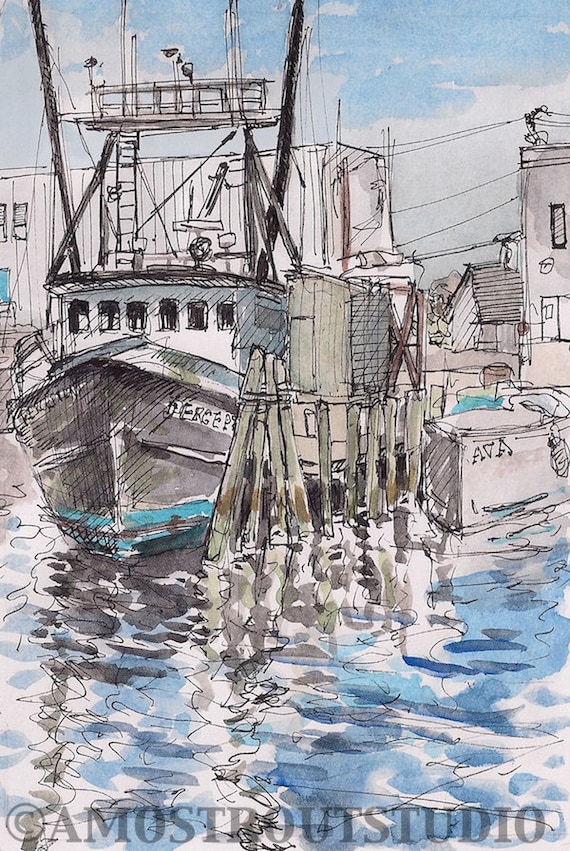 Scenic Fishing Boat Trawler at Dock Rhode Island Art Nature