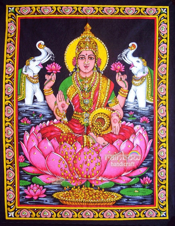 hindu goddess of prosperity laxmi lakshmi wall hanging cotton