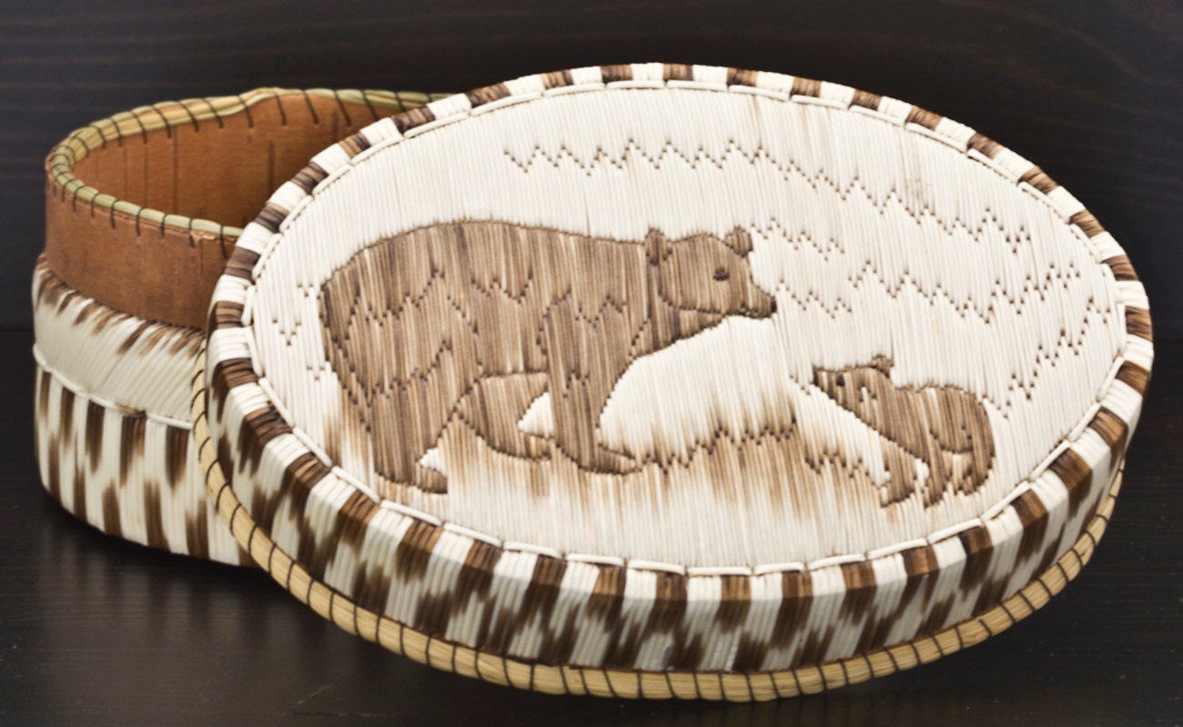 Rare Signed Native American Porcupine Quill Art Birch Bark