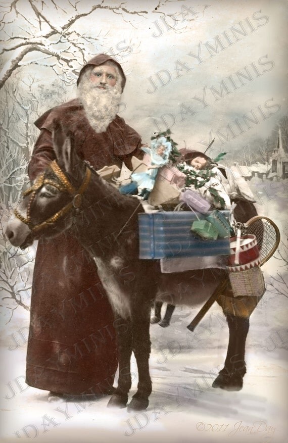 French Christmas Santa or Pere Noel Donkey with Gifts