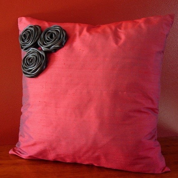 Decorative Pillow cover Red and black Silk Throw pillows Black