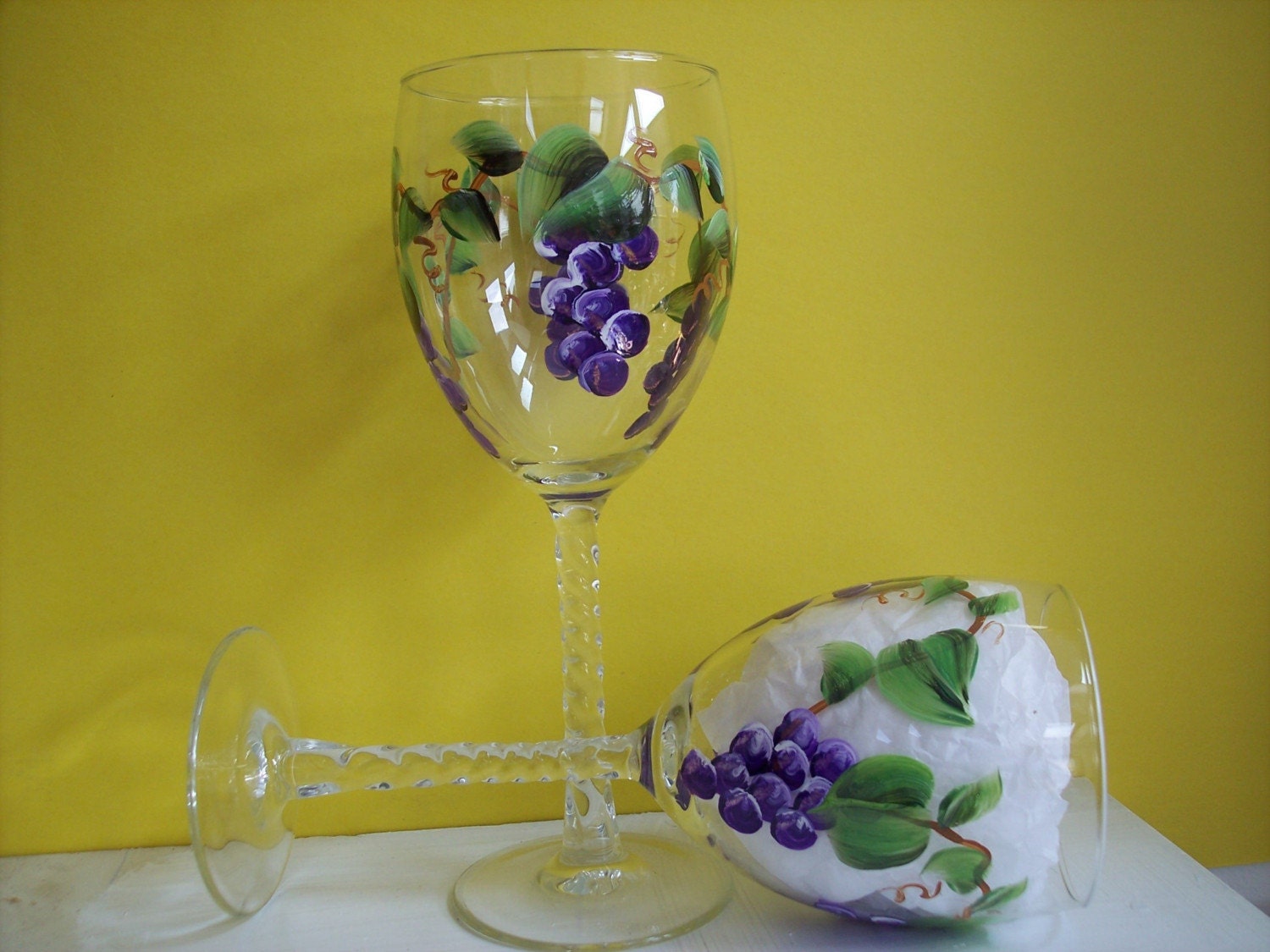 2 Grape Handpainted Wine Glasses