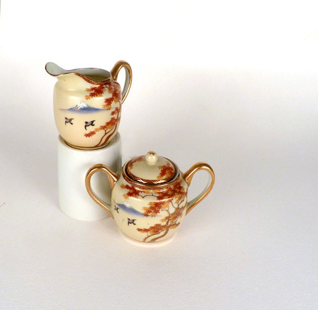 Vintage Cream and Sugar Set Hand Painted from Japan Excellent