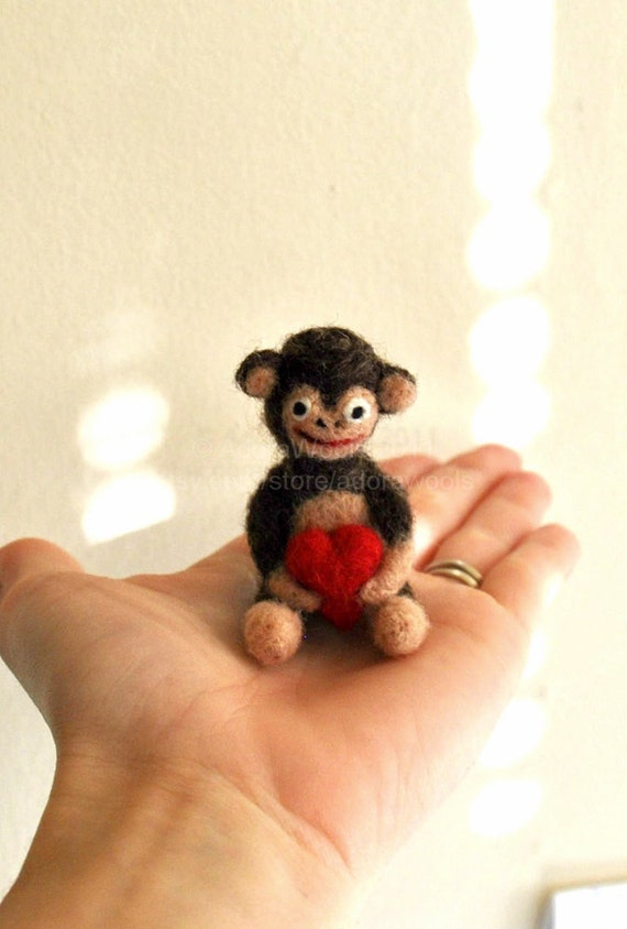 Tiny Love Monkey Micro Monkey Needle Felted Monkey