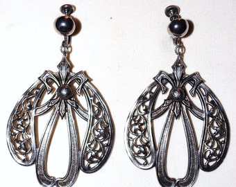 Vintage Pewter Art Deco Screw back Earrings
