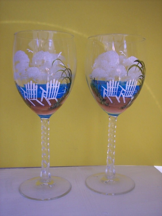 2 Beach Chair Wine Glasses