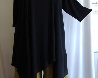 Coco and Juan, Plus Size Tunic, Asymmetrical Tunic Top, Black, Traveler Knit, Women’s Plus size Tunic Size 1 (fits 1X,2X) Bust 50 inches