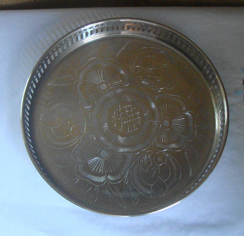 VINTAGE SILVER PLATED Brass Tray Serving Tray Decor Tray Silver Plated
