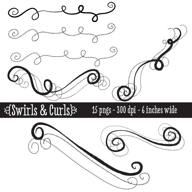 Hand Drawn Swirls Curls Clip Art Doodle Wedding by FlyDragonDesign