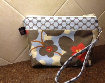 Wristlet Clutch | Key fob Key Chain | Amy Butler Lotus Morning Glory fabric