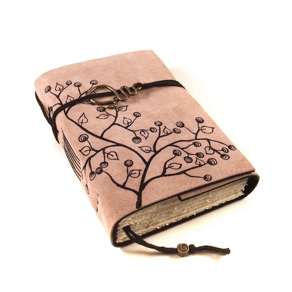 Handmade leather journal Suede Blossoms by Kreativlink on Etsy