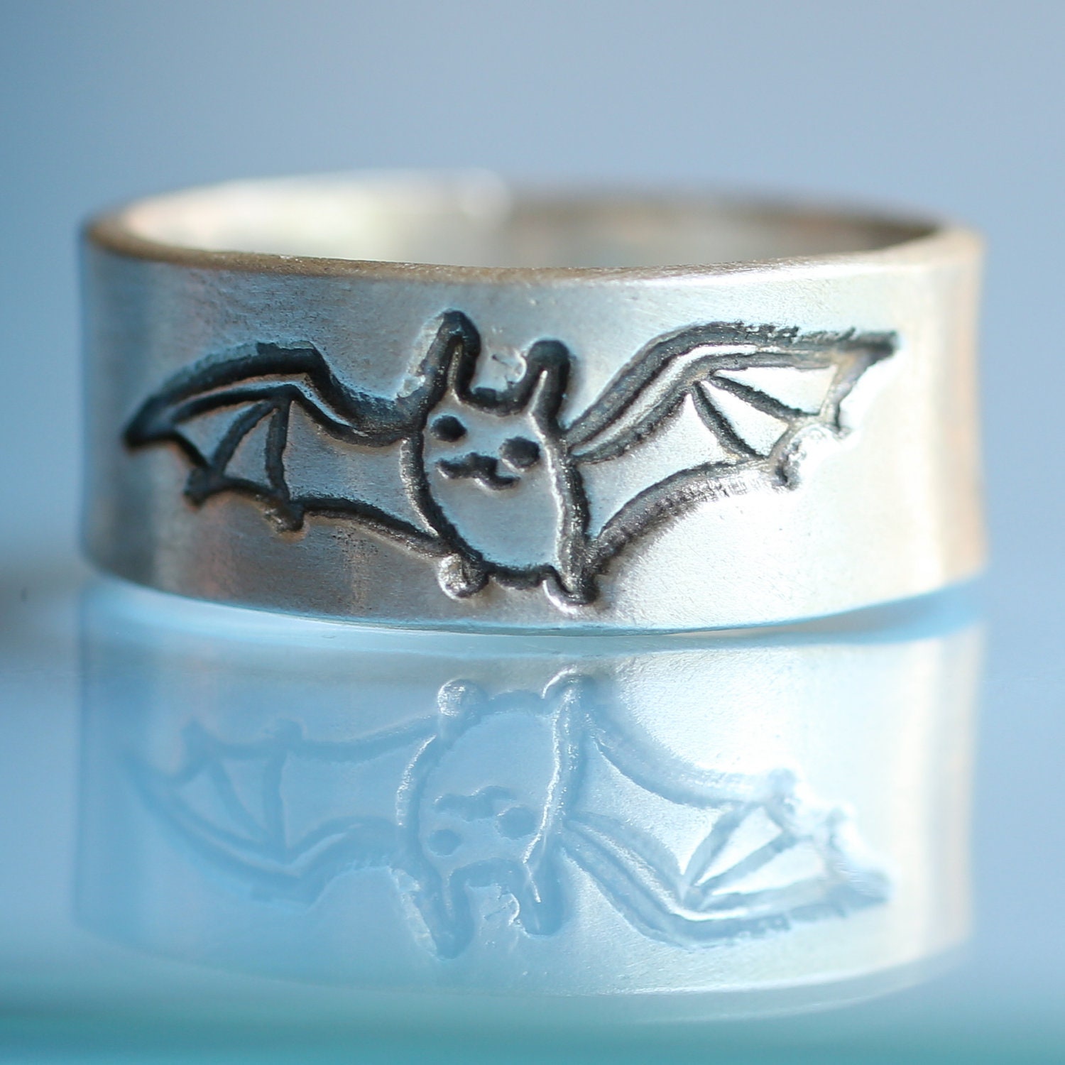 UNISEX BAT wide band ring ecofriendly silver or 14kt gold