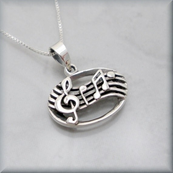 Music Necklace Music Note Musical Necklace Sterling Silver