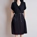 40s black crepe beaded asymmetric button dress / l