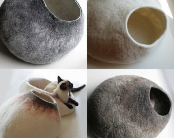 ASK for Custom felted Cat Bed - Hand Felted Wool Cat Bed / Vessel - Crisp Contemporary Design