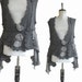 Asymmetric Floral Sweater Vest L/XL Large Charcoal Recycled Wool Lagenlook Flower Eco Friendly Womens Clothing