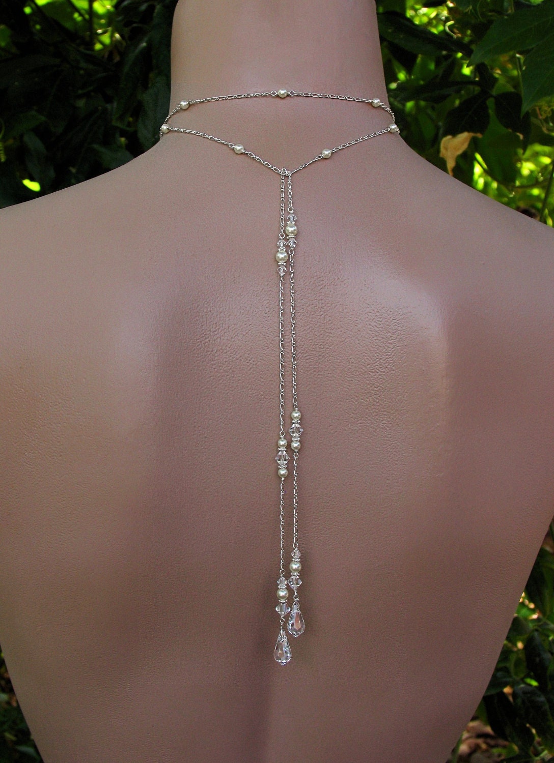 Bridal Lariat Necklace Choker Style with Swarovski Pearls
