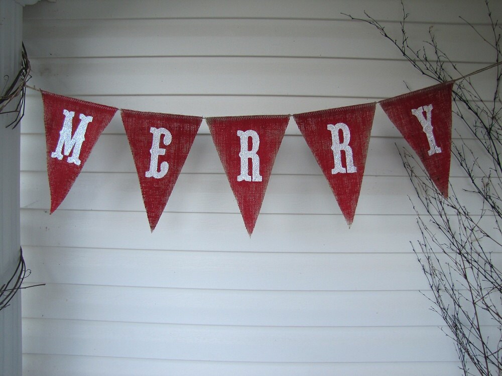 MERRY....Rustic Style Painted Burlap Banner