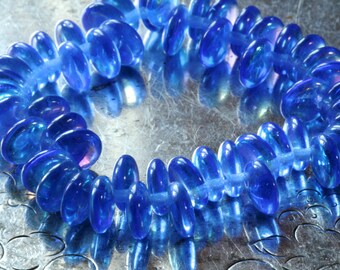Czech glass lentil bead strand (50 beads) 6mm transparent sapphire ab aurora borealis