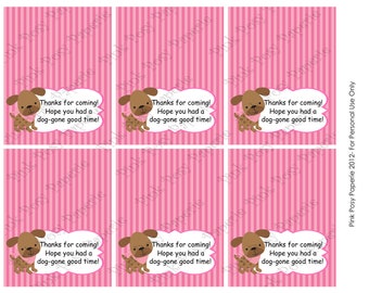 Printable Pink Puppy Dog Birthday Mini Bag Toppers - Instant Download