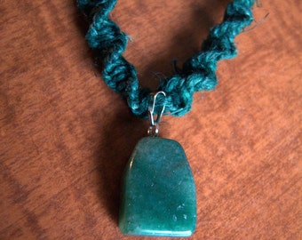 Green Hemp with Green Stone Pendant Choker