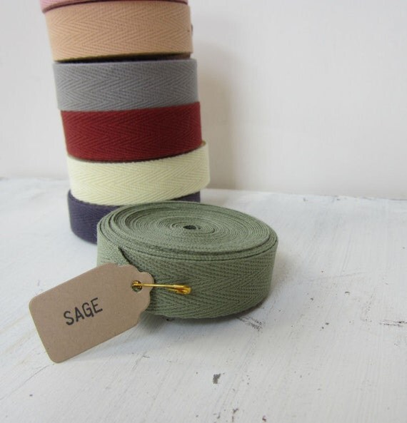 Sage Green Twill Tape Ribbon 3/4 inch wide Cotton Twill