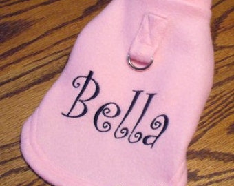 PINK PERSONALIZED/MONOGRAMMED Dog Coat w/D-Ring Style (xxxs-xxs-xs-s-m-l) or Any Color