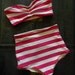 Pink and White Stripe Retro High waisted Bandeau Bikini Made to order