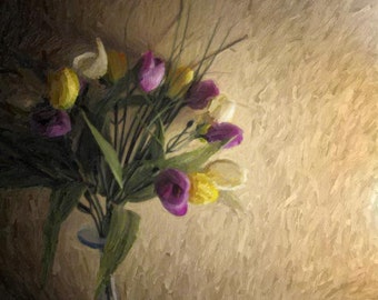 Lighted Floral Vase Digital Art, Computer Enhanced, Home Decor, 11x14 Giclee PRINT, EBSQ