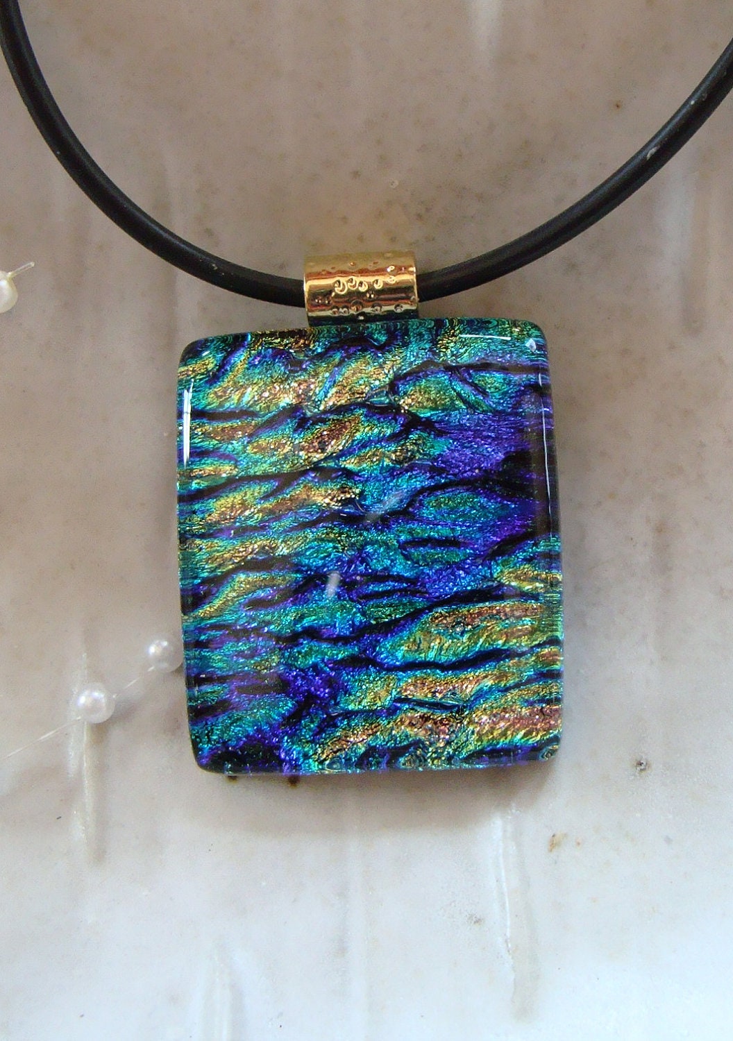 Dichroic Fused Glass Pendant Necklace Glass Jewelry Blue