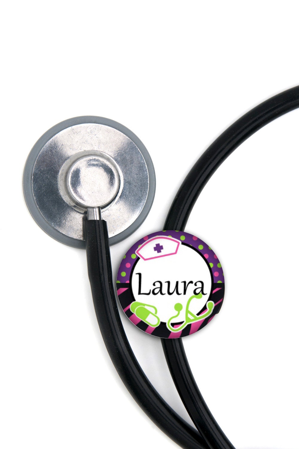 Stethoscope ID Tag Personalized Name Purple Nurse Theme
