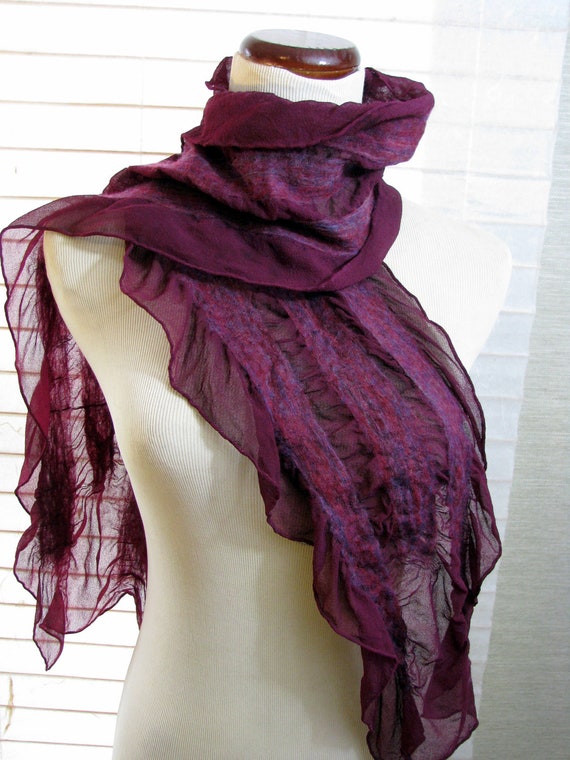 nuno uk silk for felting for Scarves, Felted Handmade, Silk Scarf, Ruffle Nuno Her Gifts