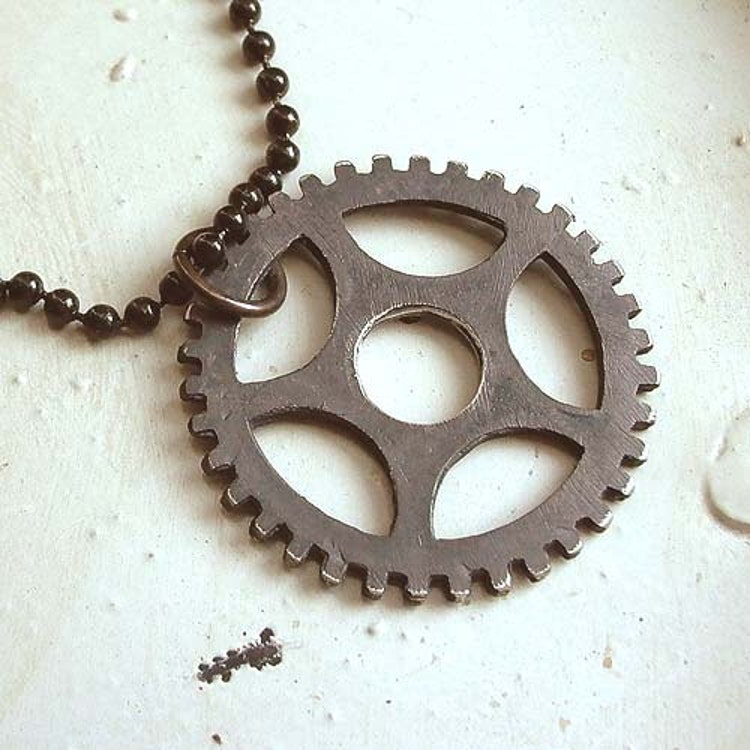Gear Necklace Black Sterling Silver Unisex Mens by andyshouse