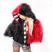 Sale. Festival Hood Cape, Blood Red Black Monster Fur cloak shawl Gothic Rocker Capelet coat Carnival Performer Cosplay