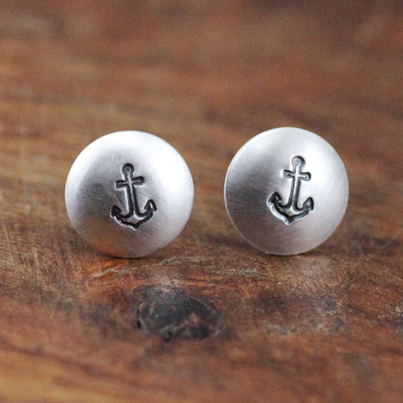Tiny Silver Anchor Stud Earrings by ANORIGINALJEWELRY on Etsy