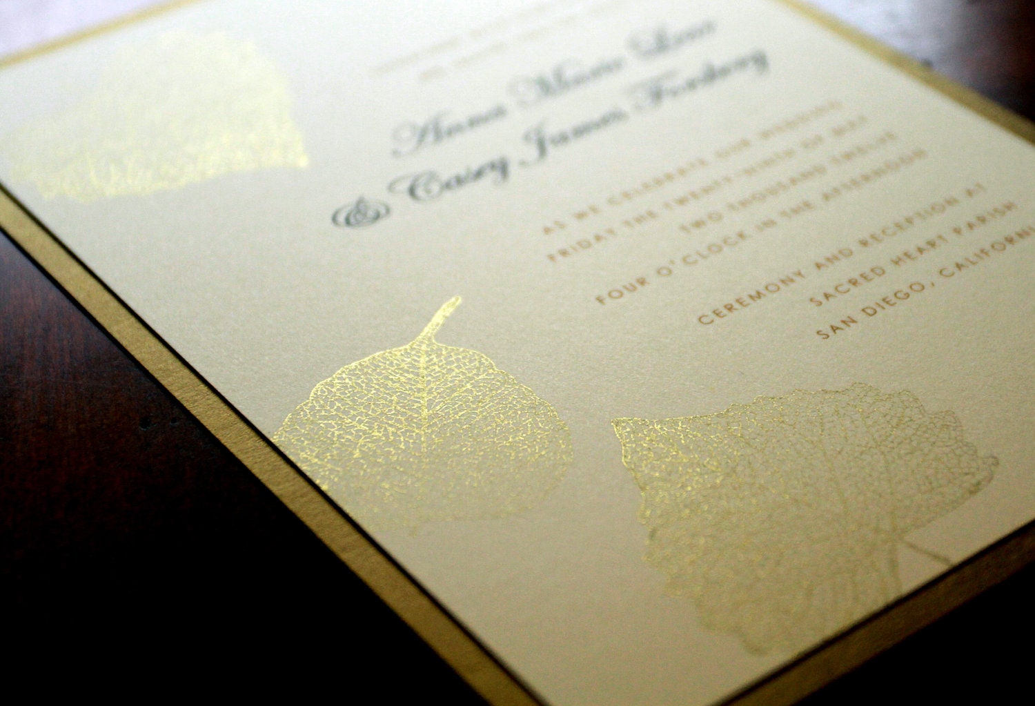 Gold Falling Leaves Hand Stamped Wedding Invitation Set