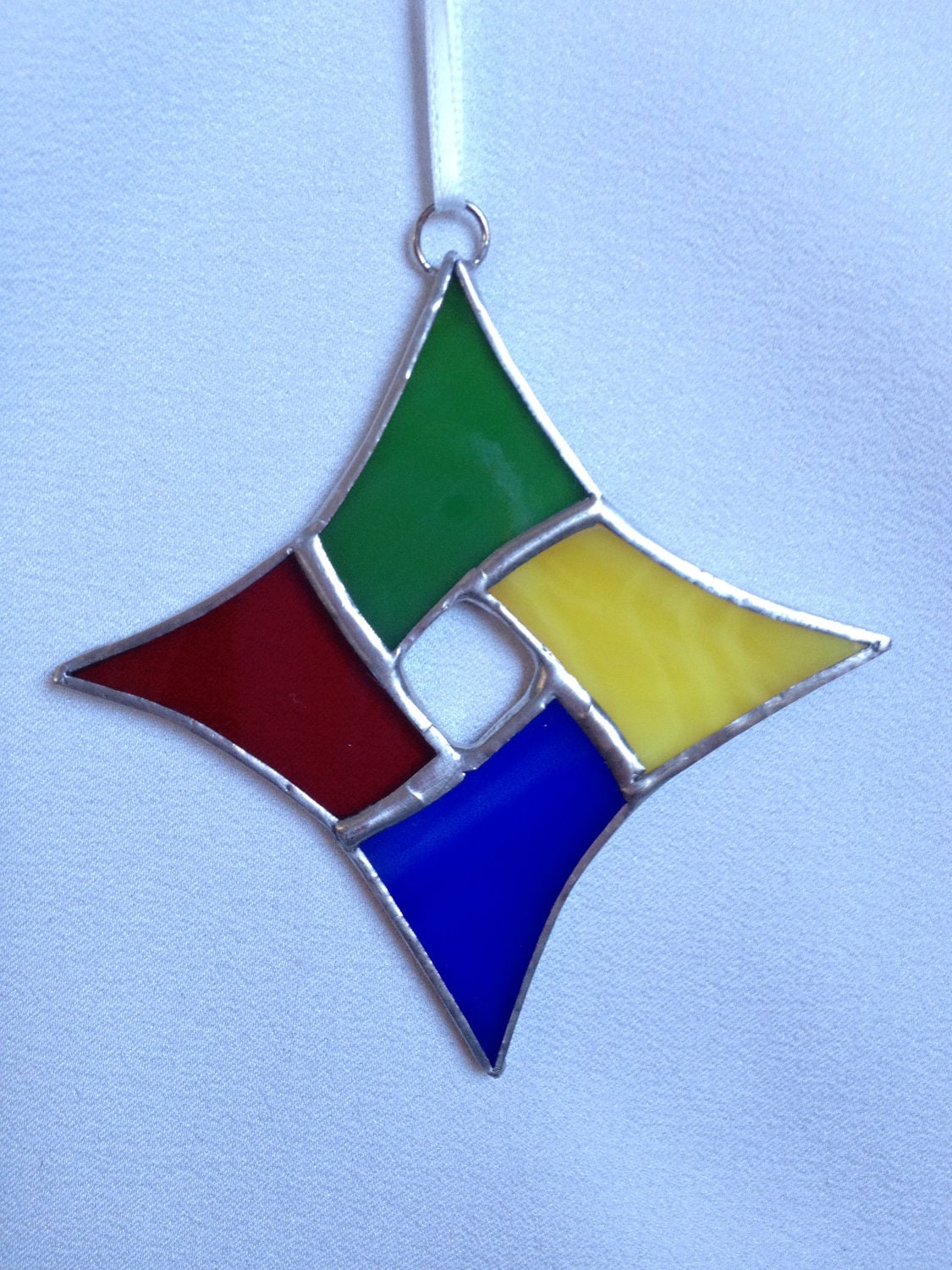 Stained Glass Ornament Primary Colors Diamond