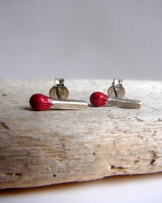 Matchstick Sterling Silver Stud Earrings Valentines Jewelry