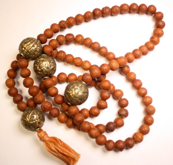 Bodhi Seed Mala Beads Japa Mala with Brass Prayer by QuietMind