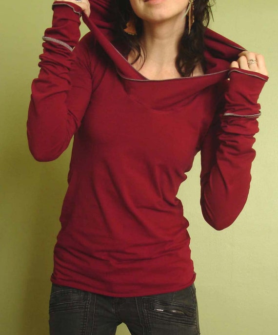 extra long sleeved hooded top Cranberry