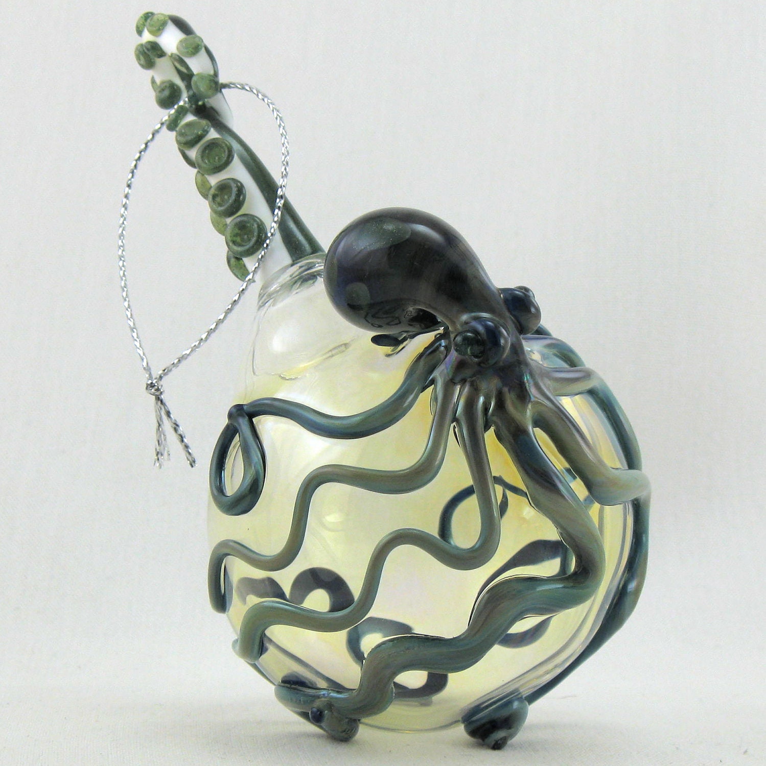 Glass Ornament Octopus Fumed Hand Blown with Tenatcle Suction