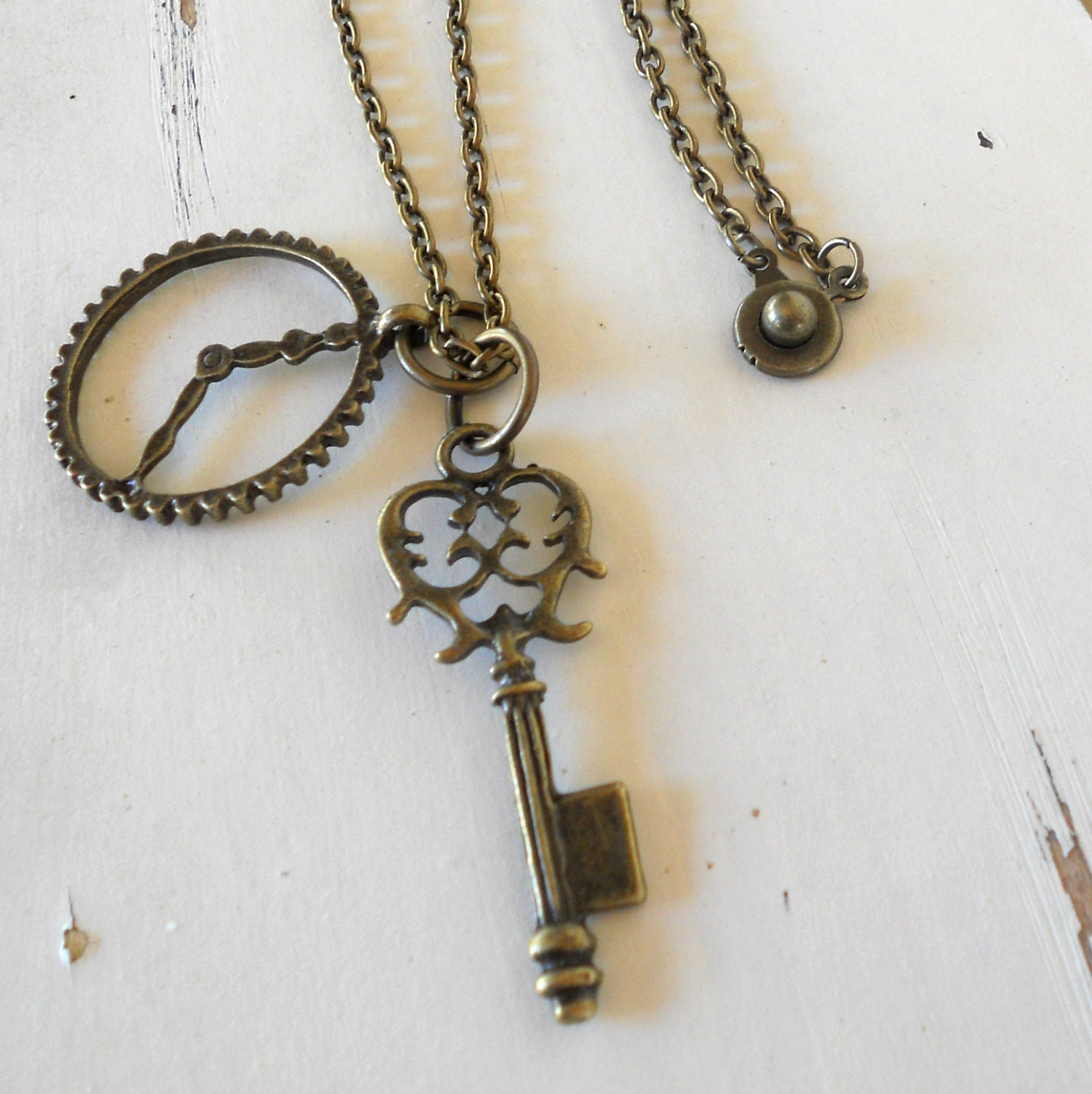 Skeleton Key Charm Necklace. Brass. Steampunk. by busterandboo