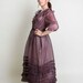Antique Cotton Dress - Dark Sugar Plum Dyed Vintage Sheer Ruffle Dress - Large, XL